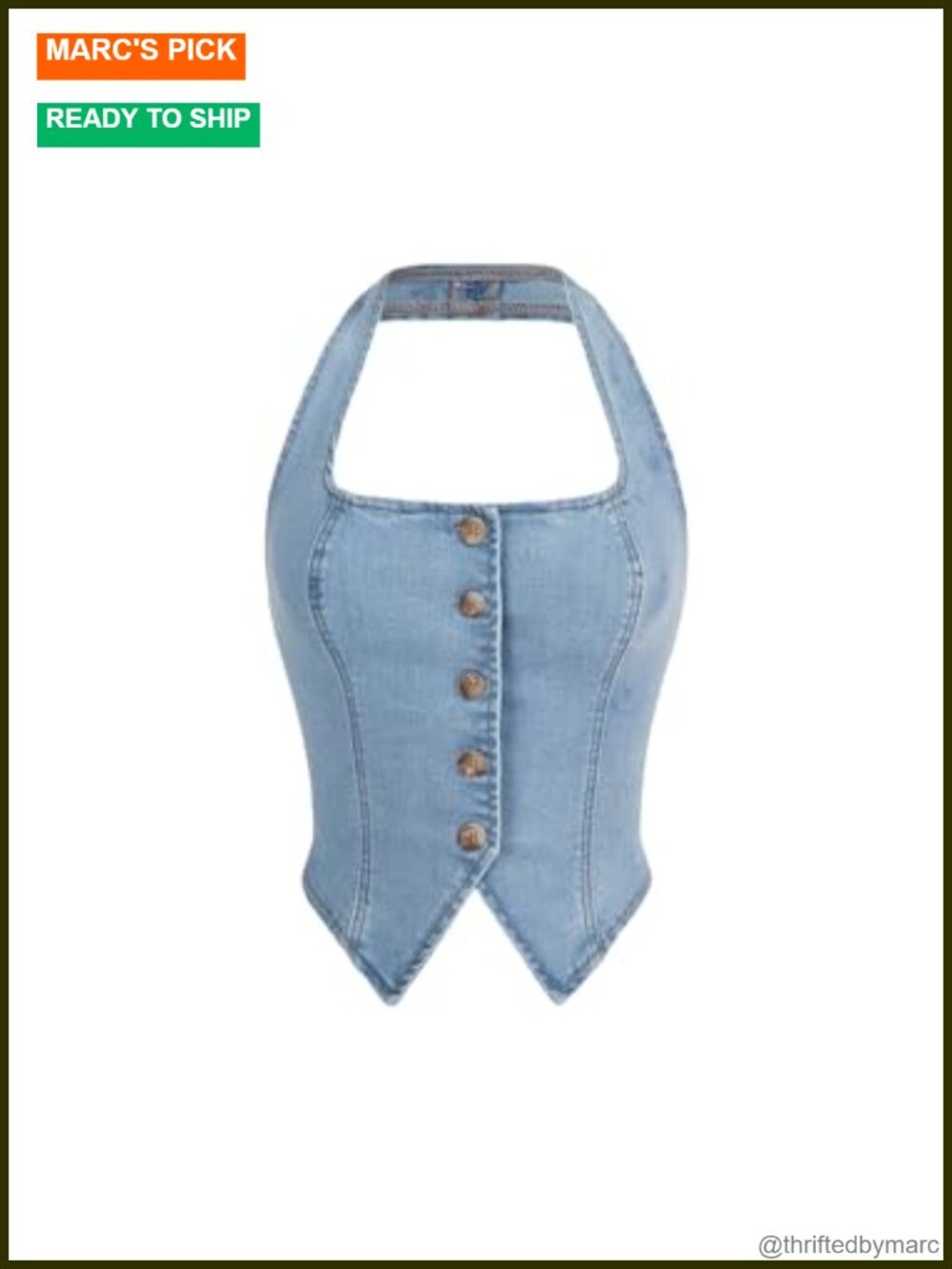 Stretchy Denim Halter Button Up Cropped Vest Western Summer Going Out Top